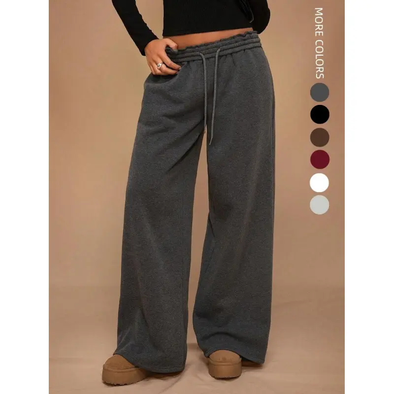 Chic Wide Leg Pants for Women, Casual High-Waisted Solid Design, Full Length for All-Season Outdoor Daily Wear, Plain