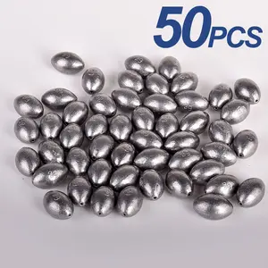 50pcs Egg Sinkers Fishing Weights, Oval Shaped Lead Sinks for Saltwater & Freshwater, Drop Bass Weights Kit for Saltwater Casting
