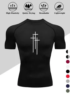 Men's Dragon Print Compression T-Shirt Activewear, Quick-Dry Breathable Stretch Fabric, Tight-Fitting Short Sleeve Top for Fitness and Outdoor Activities
