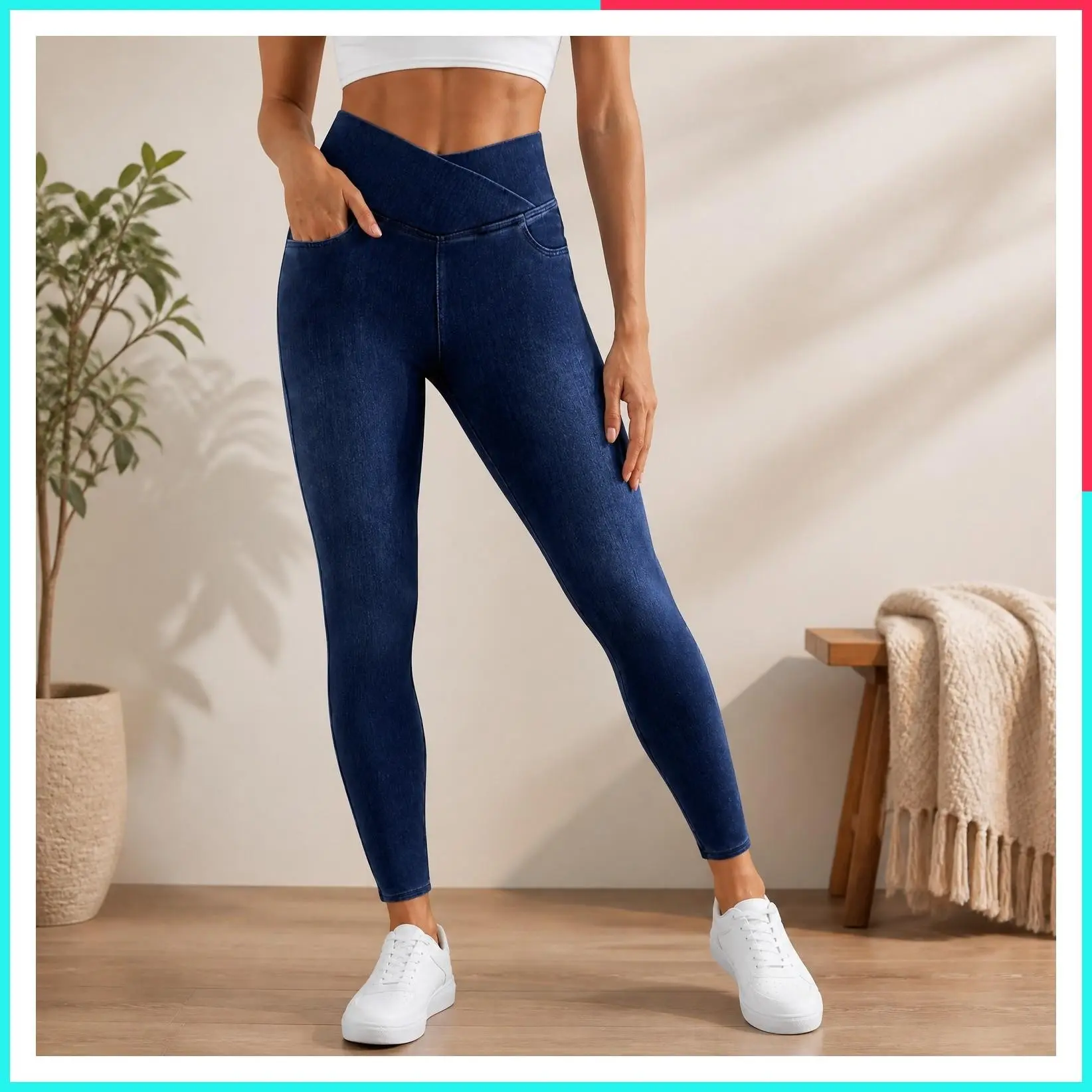 Women's Stretchy Butt Lifting Skinny Jeggings with 4 Pockets, Elastic High Waisted, Tummy Control, Trendy Denim, Cute and Comfortable for Casual and Party