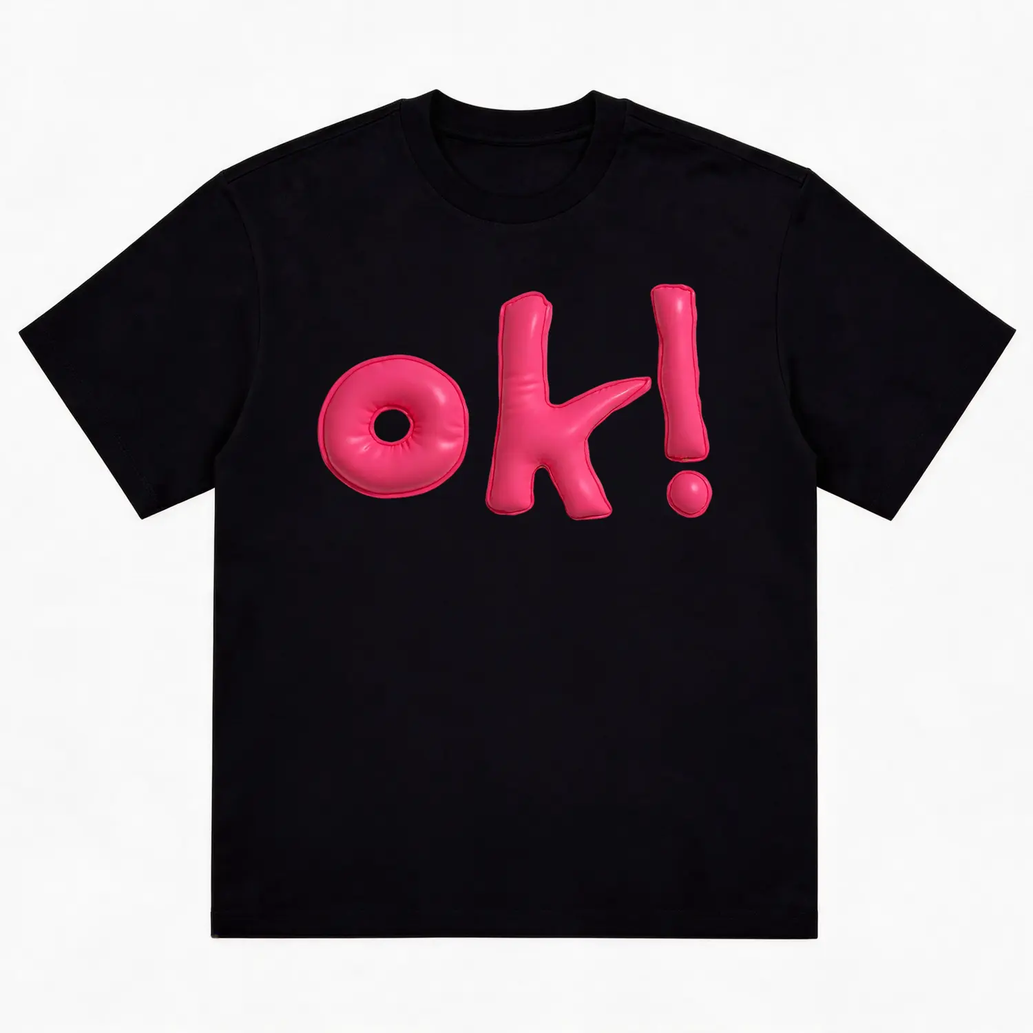 Unisex Vintage Graphic T-Shirt |   Trendy Streetwear Tee with 3D Puffy Pink "OK!" Print |   Soft Cotton Casual Short Sleeve Top |   Men's Summer Graphic Shirt