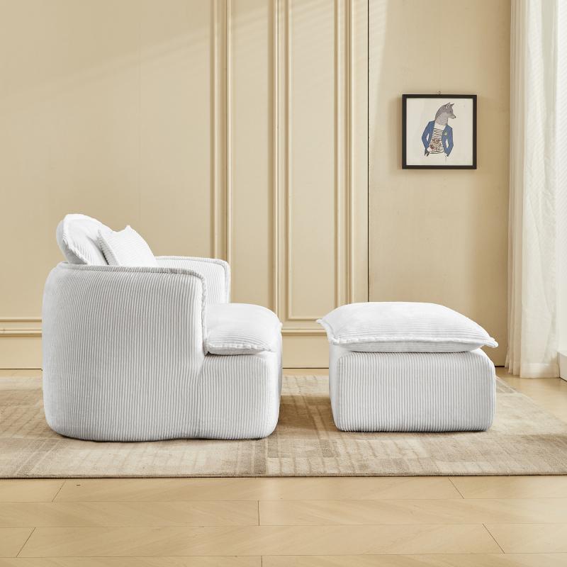 [SOIYELIFE] Convertib Compressed Sofa Chair with Ottoman, Modern Corduroy Fabric Armchair for Small Spaces, Living Room, Dorm, or Apartment