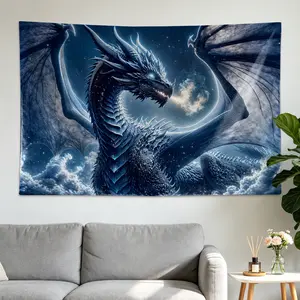 Fantasy Blue Dragon Starry Sky Wall tapestry, Large size Printed Horizontal Tapestry blanket, Polyester Fabric Wall Hanging for bedroom, living room, No Installation Required, Indoor, Outdoor, Gift for Family and Friends