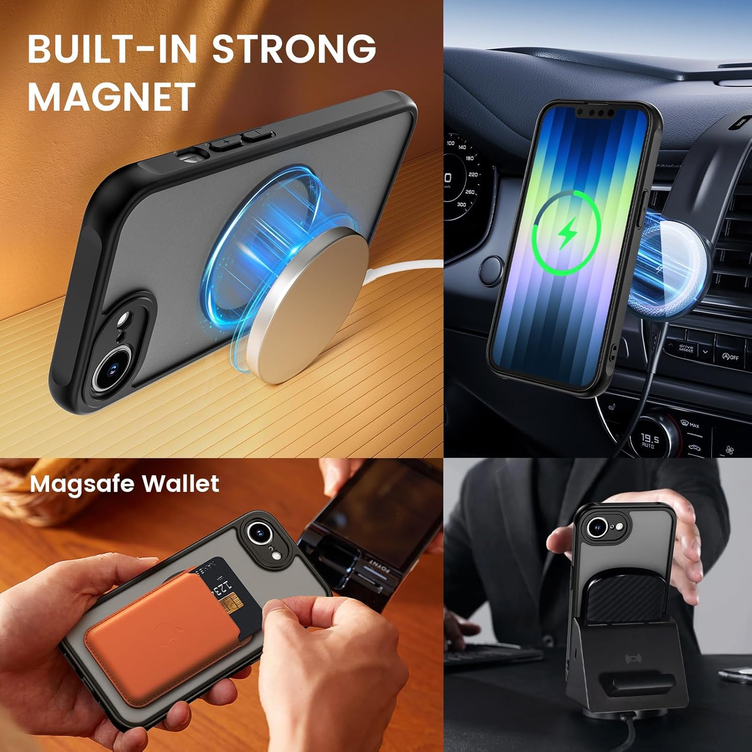 for  16e 2025 Case Compatible with MagSafe, [with  Screen Protector] Translucent Shockproof Slim Protective Phone Case for  16e 6.1 inch, Black