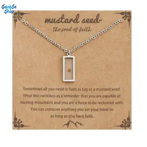 Unisex Minimalist Mustard Seed Mirror Finish Stainless Steel Pendant Necklace - Non Tarnish Jewelry, Geometric Faith Motif Christian Adjustable Casual Accessory for Birthday Confirmations