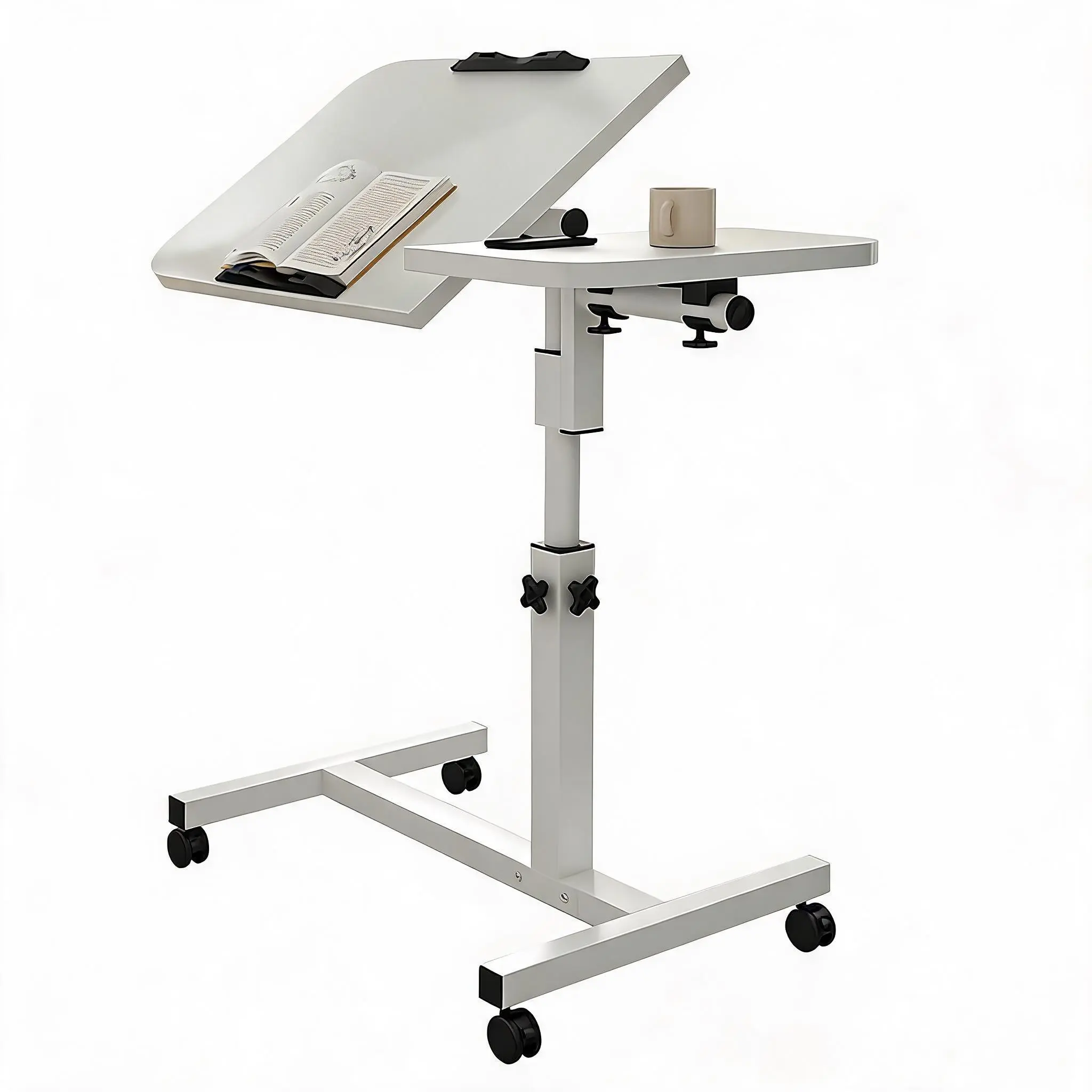 Adjustable Overbed Desk – Mobile Bedside Laptop Table for Hospital, Home Office, or Bedroom – Tilting Desktop, Swivel Wheels, 23.6–37.4in Height – Ergonomic, Space-Saving Design