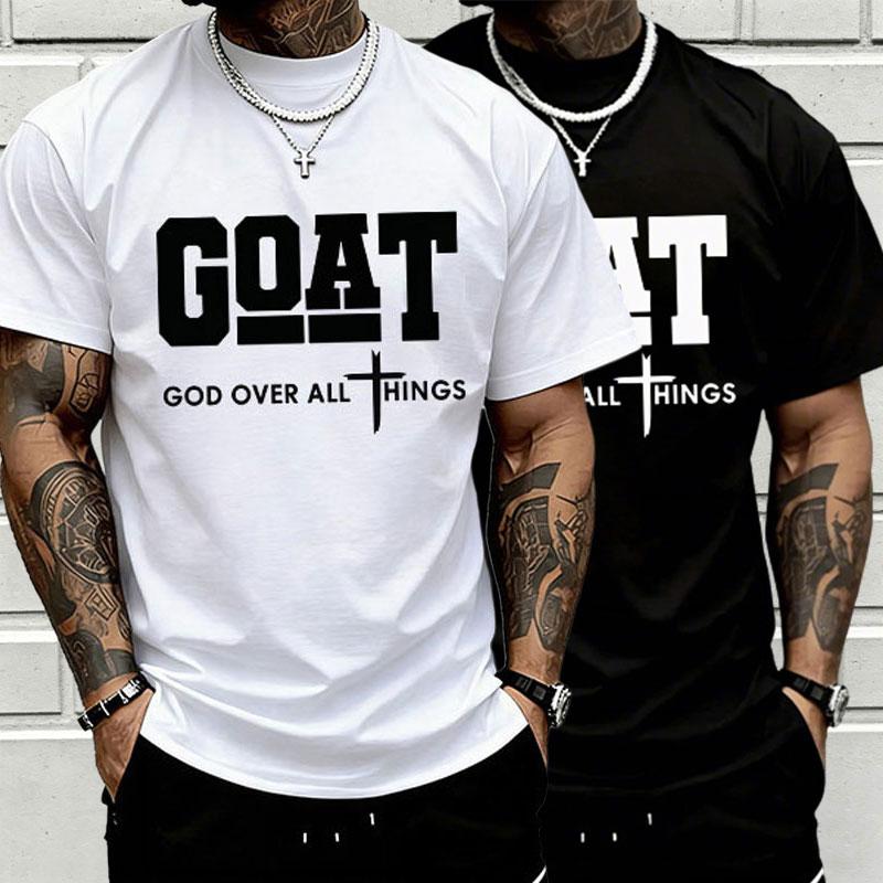 "God Over All" graphic T-shirt for men, 100% cotton, breathable loose streetwear short sleeve, urban faith style casual tee for everyday outdoor wear - trendy Christian casual top, short sleeve, menswear, T-shirt, crew neck, TikTok Shop Spring Glow Up.,su