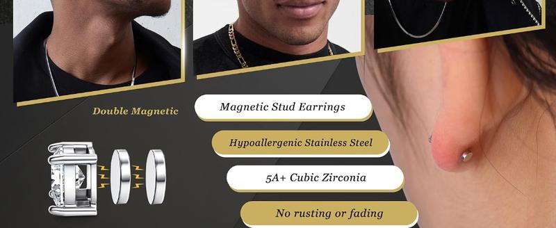 4 Pairs Stainless Steel Magnetic Earrings for Men Women Shiny Round Cubic Zirconia Stud Earrings Non-Pierced Ears Hypoallergenic Trend Fake Earrings 4-7MM