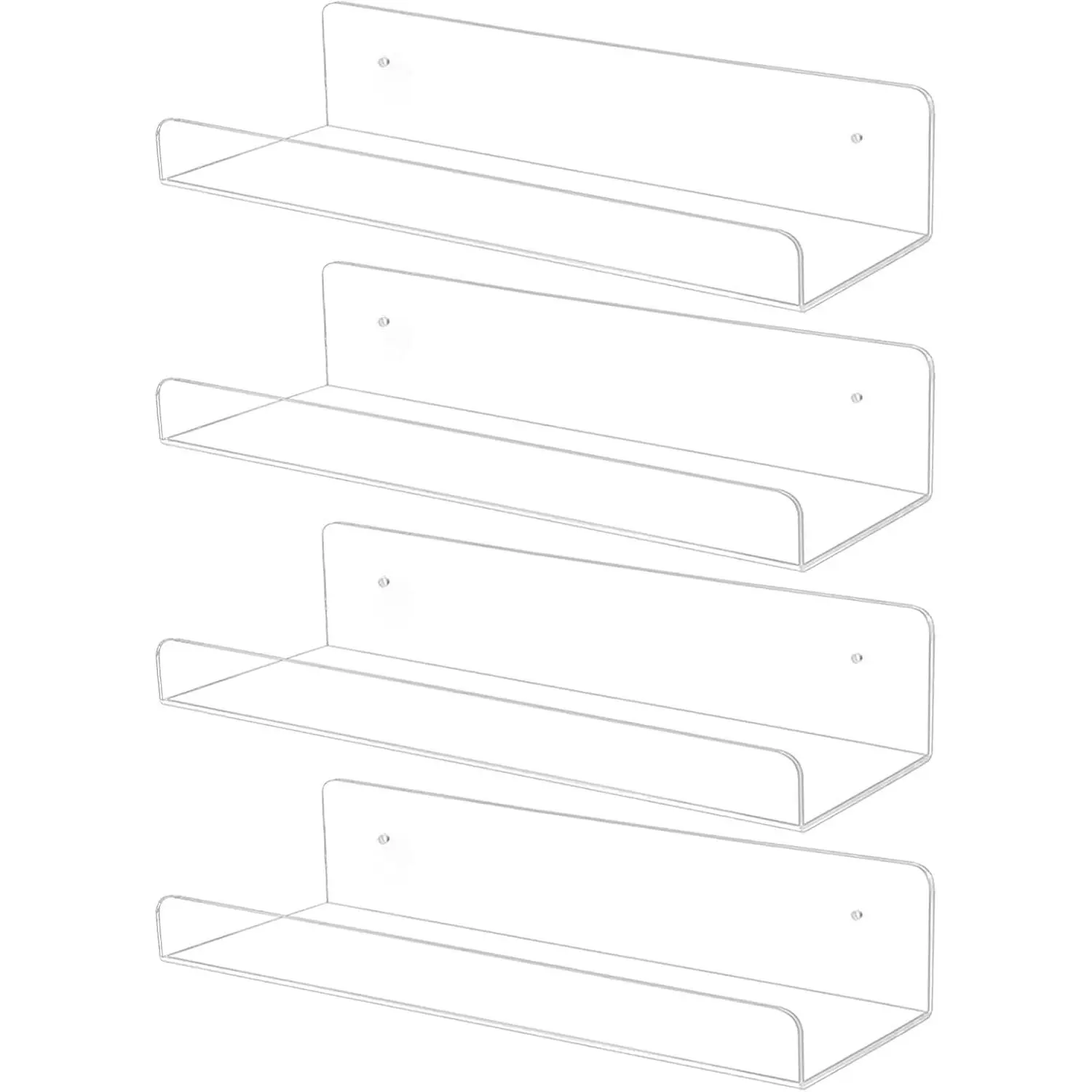 4 Pack Acrylic Shelves for Wall 10in Floating Shelf Wall Mounted Set for Room, Bedroom, Bathroom, Kitchen, Living Room, Office Book Shelf Storage Decor