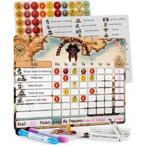 Doodle  Chore Chart for  - 16x12 Dry Erase Daily Responsibility Board for Fridge with 39 Chore tabs, 100  Stickers - Behavior Chart for  at  - Pirate Theme