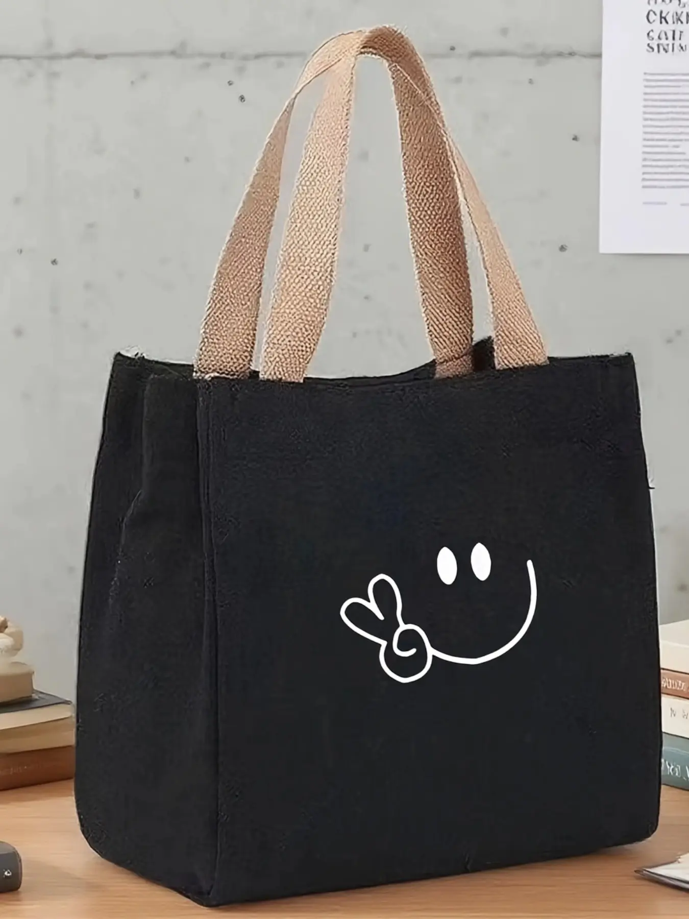 Cute Smiley Face Canvas Bag, Casual Cosmetic Bag, Lightweight Handbag for All Seasons, Perfect for Work, Shopping, Daily Use