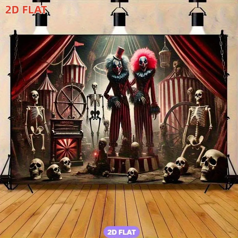 2D Flat, 1pc banner Backdrop Featuring a Creepy Clown Circus Theme, Measuring 8.0 by. This Durable Banner Is Easy to Up And Perfect for Holiday Parties, Home And Garden Celebrations