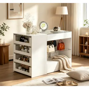 Bedroom Island Wardrobe Closet Island with Glass Tabletop, 47.2"(W) x 23.6"(H) - Minimalist Design for Storage & Display