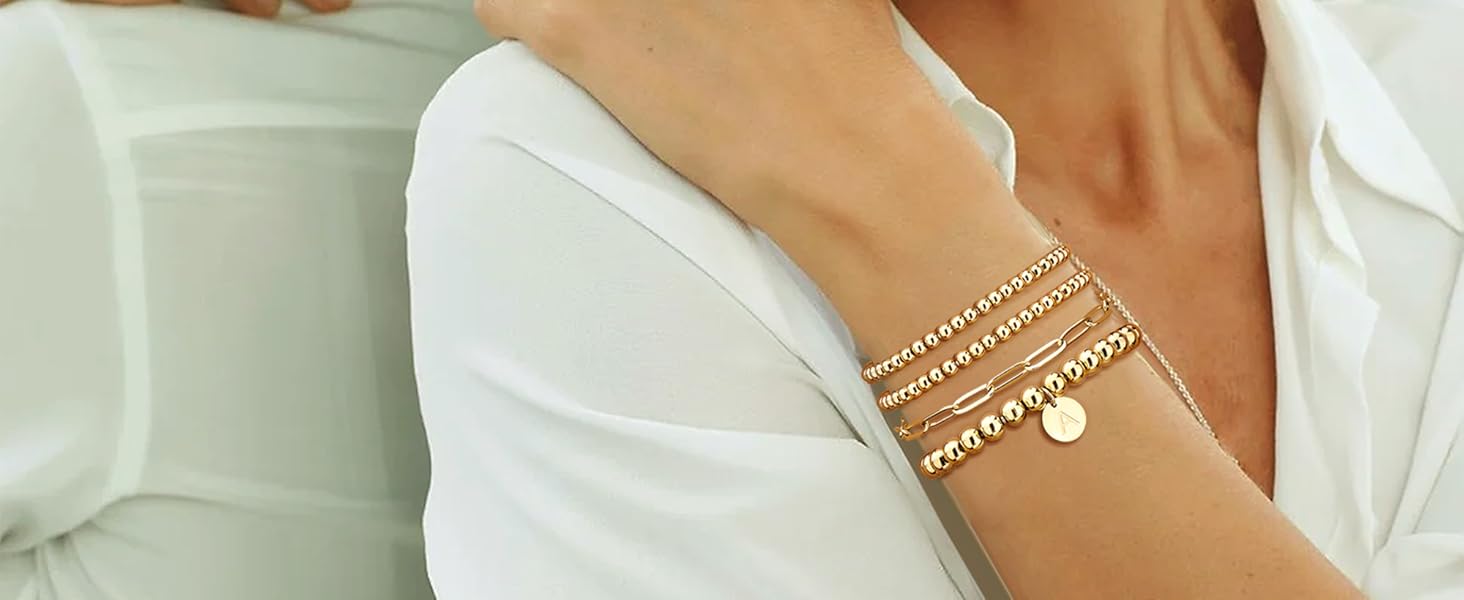 Gold Beaded Initial Bracelets for Women 14K Real Gold Plated Stainless Steel Stackable Bead Ball Papercilp Link Chain Non Tarnish Layered Stretch Engraved Letter A-Z Disc Charm Bracelets Set Gold Beaded Initial Bracelets for Women 14K Real Gold Plated Stainless Steel Stackable Bead Ball Papercilp Link Chain Non Tarnish Layered Stretch Engraved Letter A-Z Disc Charm Bracelets Set