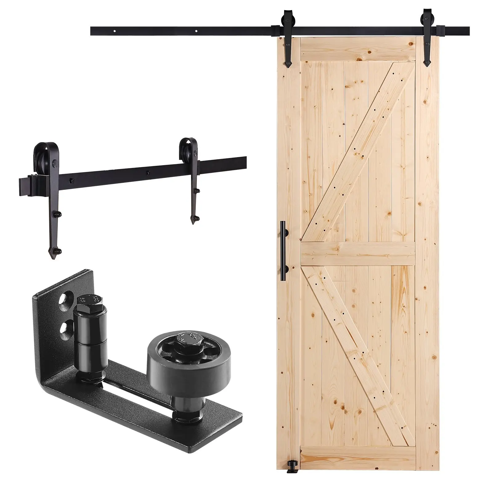 Barn Door And Hardware Kit For 30-Inch By 84-Inch Wood Sliding Barn Door, Smooth And Quiet Operation, Includes 8-In-1 Floor Guide, Door Handle, Spruce Wood Panel Slab, Easy To Install