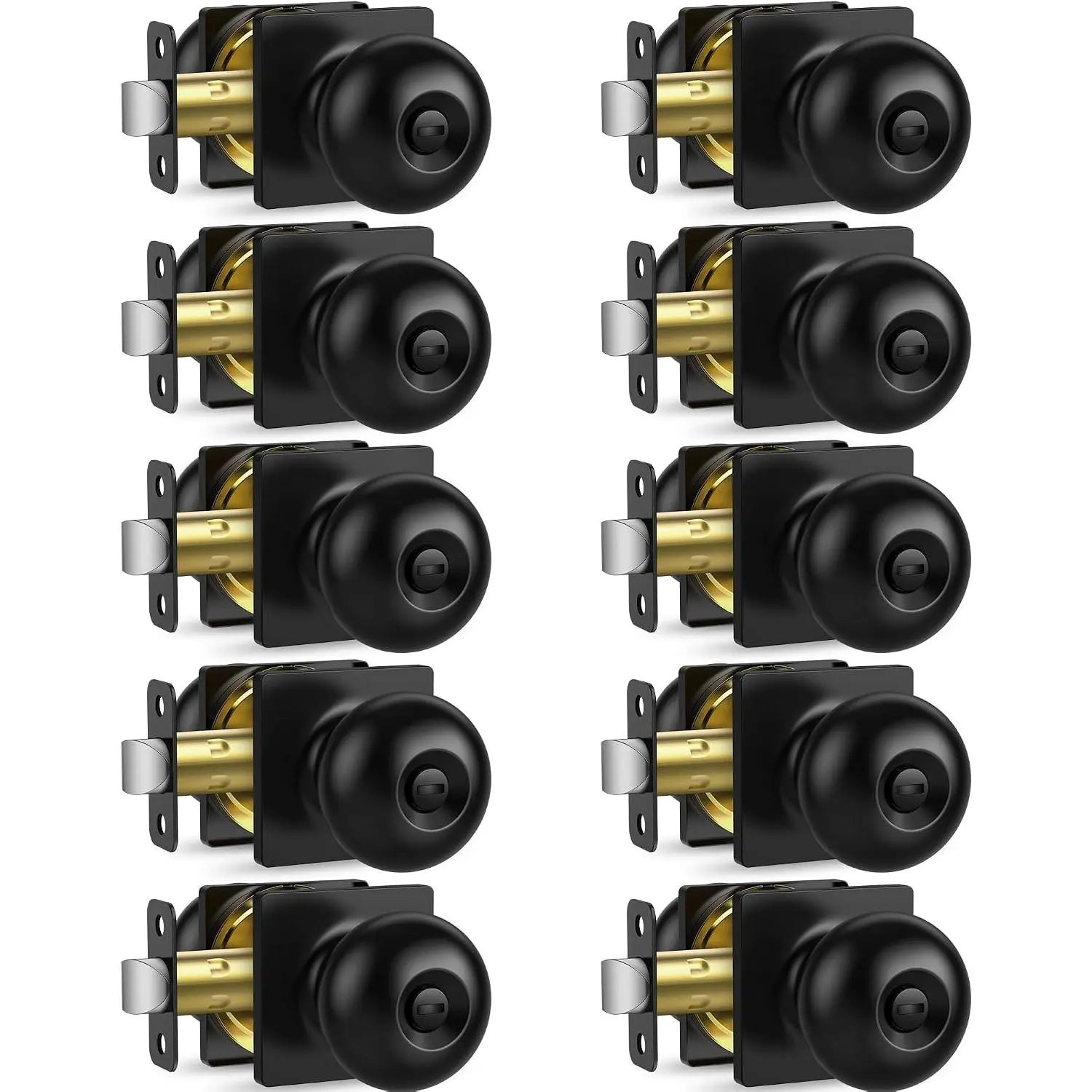 10 Pack  Door Knobs Interior, Matte Black Keyless Door Locks for Bedrooms Bathrooms - ANSI Grade-3 Certified Square Modern Locking Doorknob - Round Door Knob with Lock, Heavy Duty