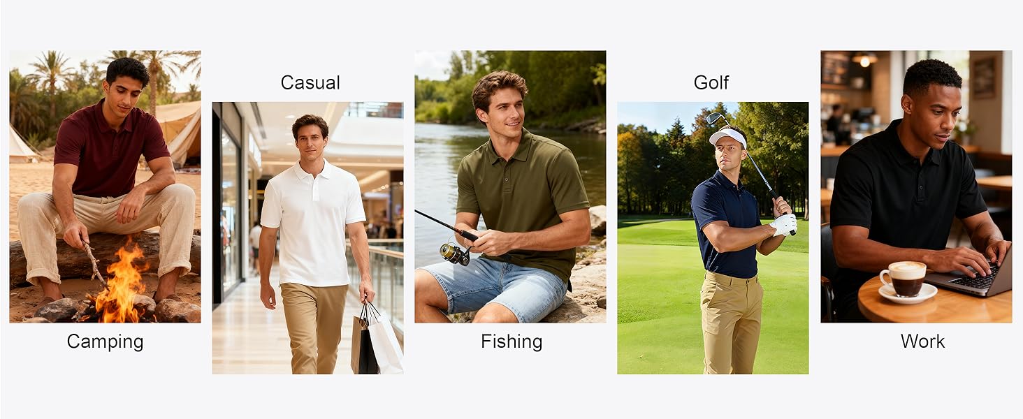 Men's Polo Shirts Golf Short Sleeve Dry Fit Moisture Wicking Performance Collared Polos Athletic Casual Work Shirt