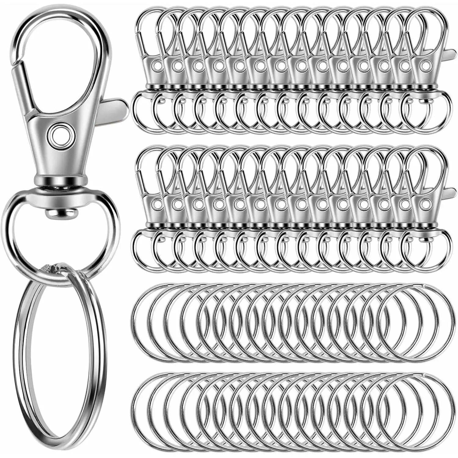 60 count  Making Kit, Including 30 count Keychains Clips Hooks and 30 count Key Chain Rings, Lobster Claw Clasps with Keychains Rings Accessories for  Making