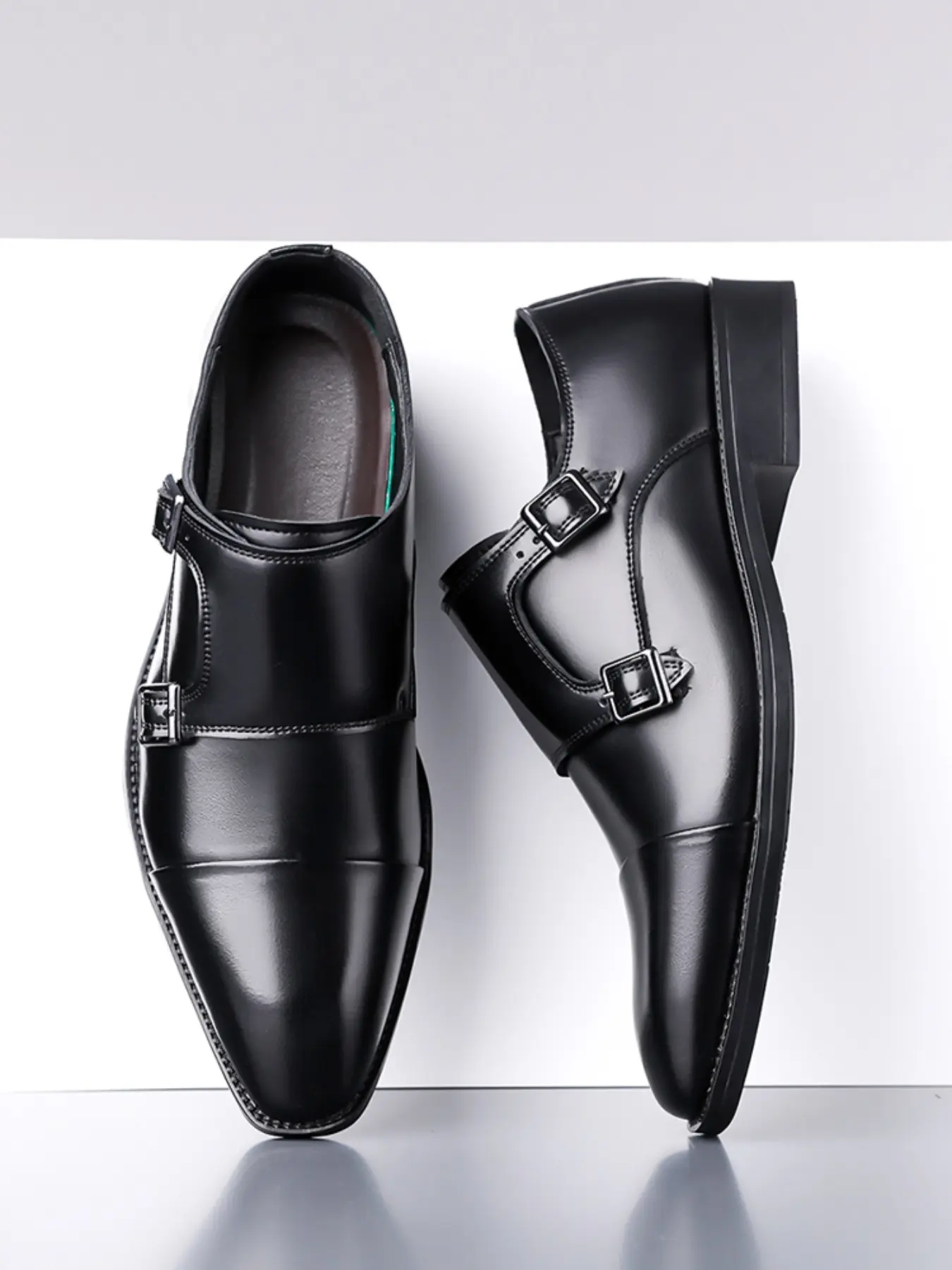 New Men's Double Monk Strap Pointed Toe Shoes, Vintage British Business Casual Style, Durable Anti-Slip Sole, Breathable, Ideal for Weddings and Office