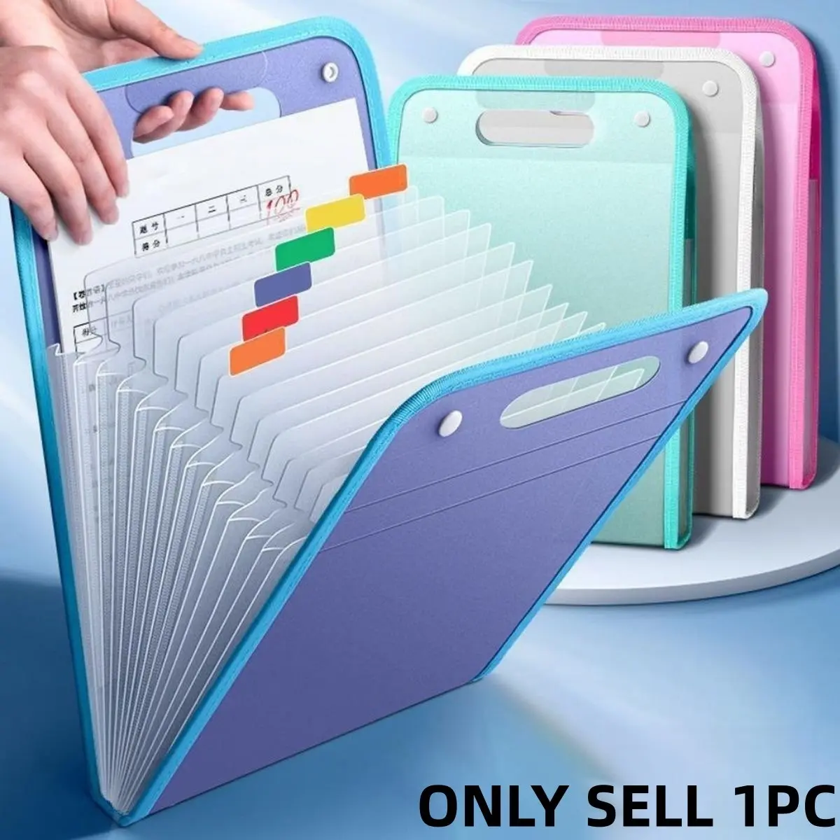 13 Layers File Folder, 1 Count Portable Large Capacity File Storage Bag with Index Sticker, File Organizer for Home School Office
