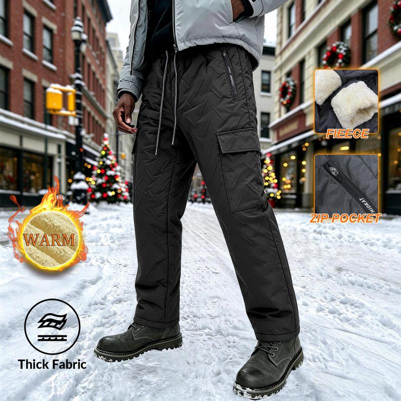 -30°C Extreme Cold Men's Snow Work Pants, Waterproof Insulated Winter Pants, Elastic Drawstring Waist, Multi Zipper Pockets, Loose Straight Leg for Skiing, Hiking & Daily Work