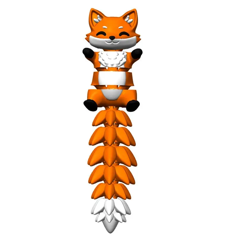 3D Printed Cute Cat Fox Keychain, Plush Tail Full Joint Action Figure, Halloween Christmas Party Gift, Decorative Ornament