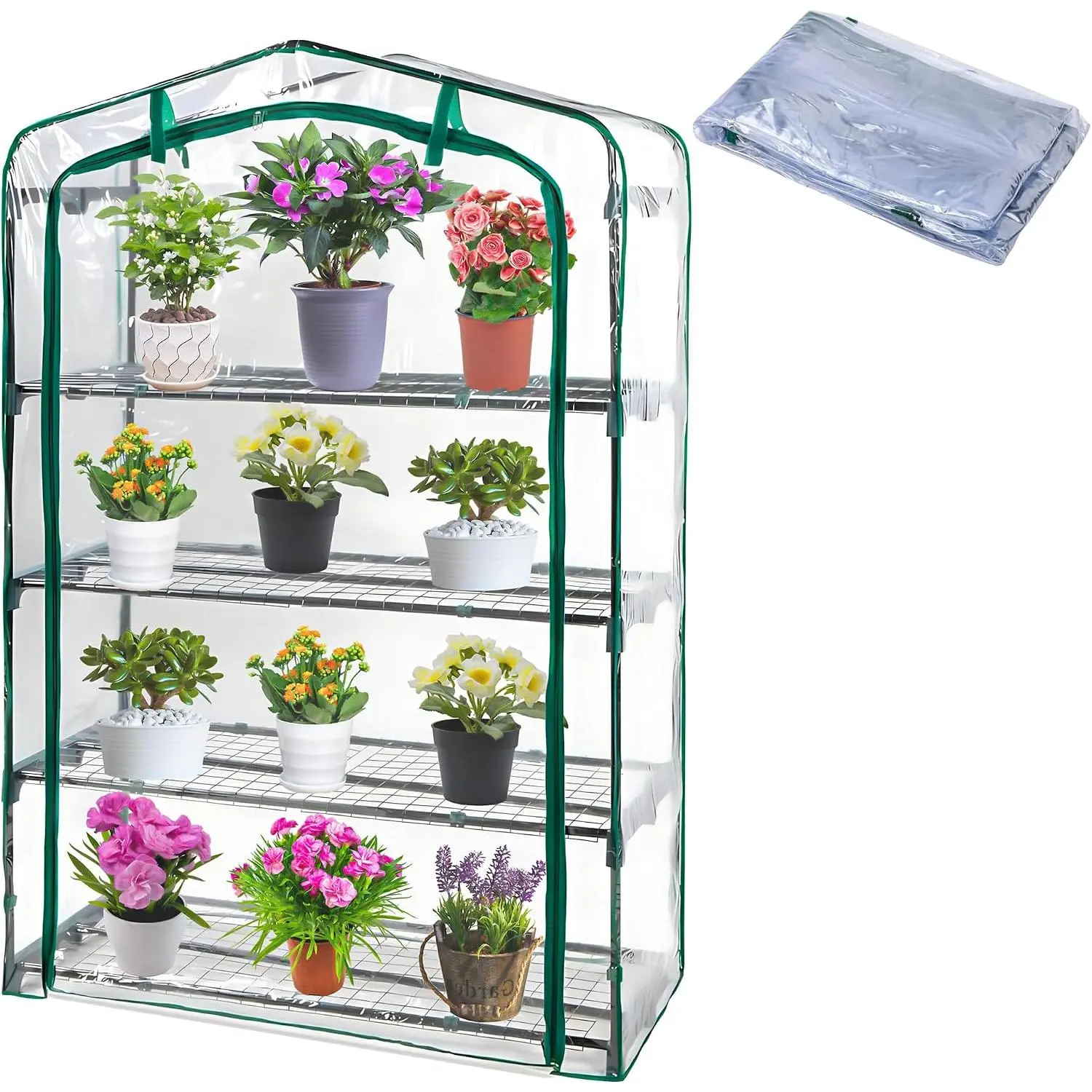 Extra Wide 4 Tier Greenhouse  Cover- 63 x 40 x 19 Inch Clear PVC  Gardening Greenhouse Cover with Roll-Up Zipper Door for Gardening   (Frame Not Include)