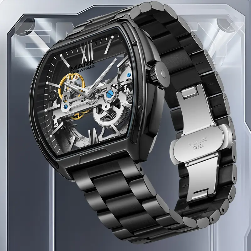 Mark Fairwhale Automatic Mechanical Men Wristwatch Fully Transparent Dial Fashion Business 6001 Watch For Men