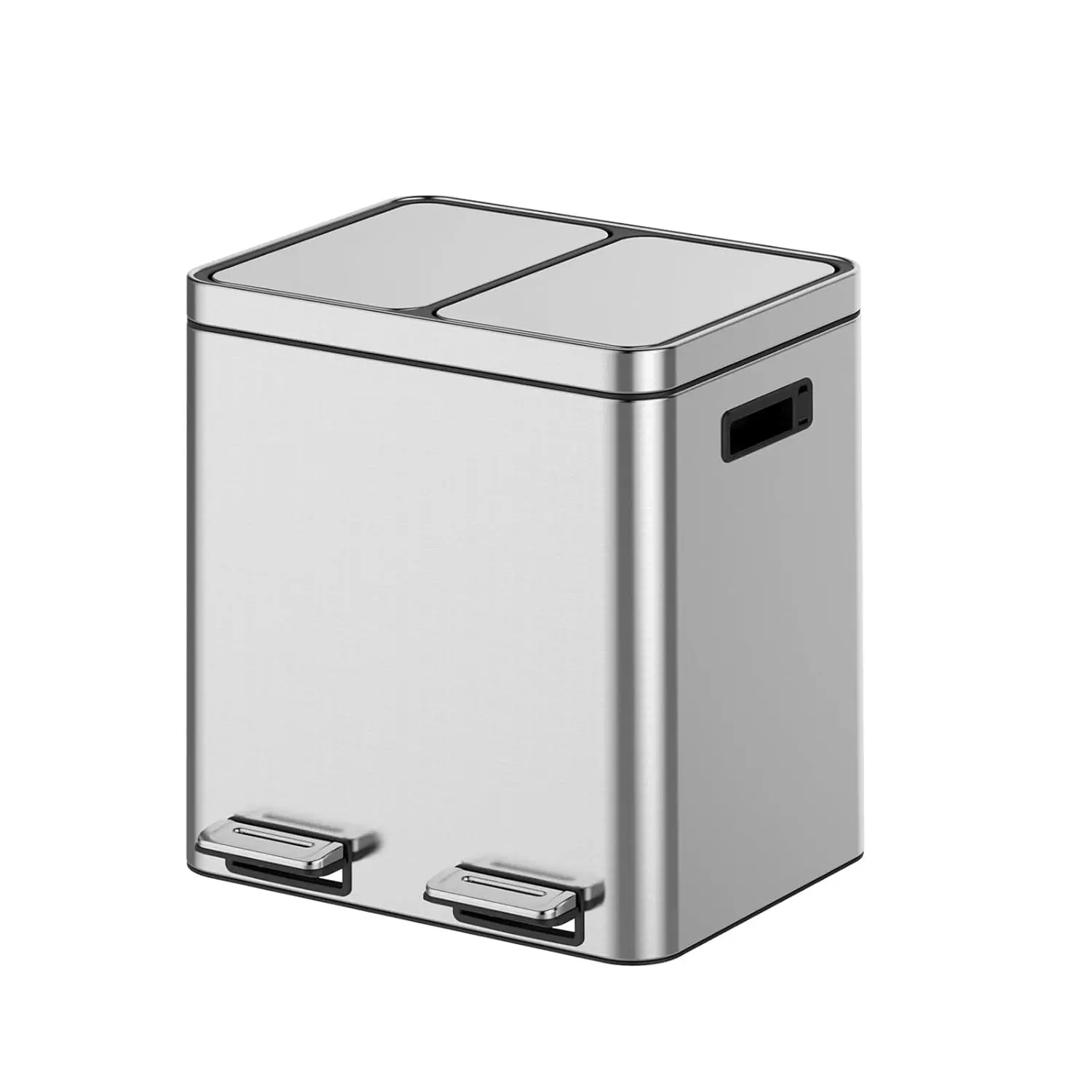 2 X 4 Gal Dual Compartment Trash Can, Stainless Steel Step Trash Can with Soft-Close Lid, Hands-Free Pedal, Removable Buckets for Kitchen, Office, Recycling & Waste Separation