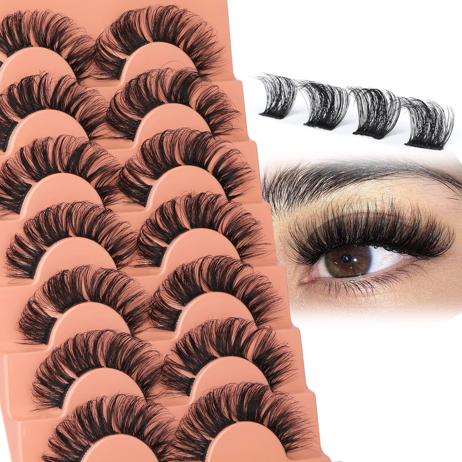 Volume Volumized False Eyelashes, 7 Pairs Faux Cluster Lashes, Natural Curling Eye Makeup Strip Lashes, Full Volume Eyelash, Lash Clusters for Eye Makeup Enhancement Cosmetic, False Eyelash Extensions