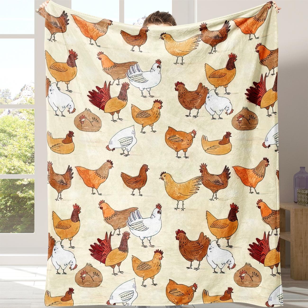 Cute Chicken Pattern Fleece Blanket, 1 Count Soft Comfortable Throw Blanket, Warm Nap Blanket for Home Office Travel Camping, Soft Comfy Blanket