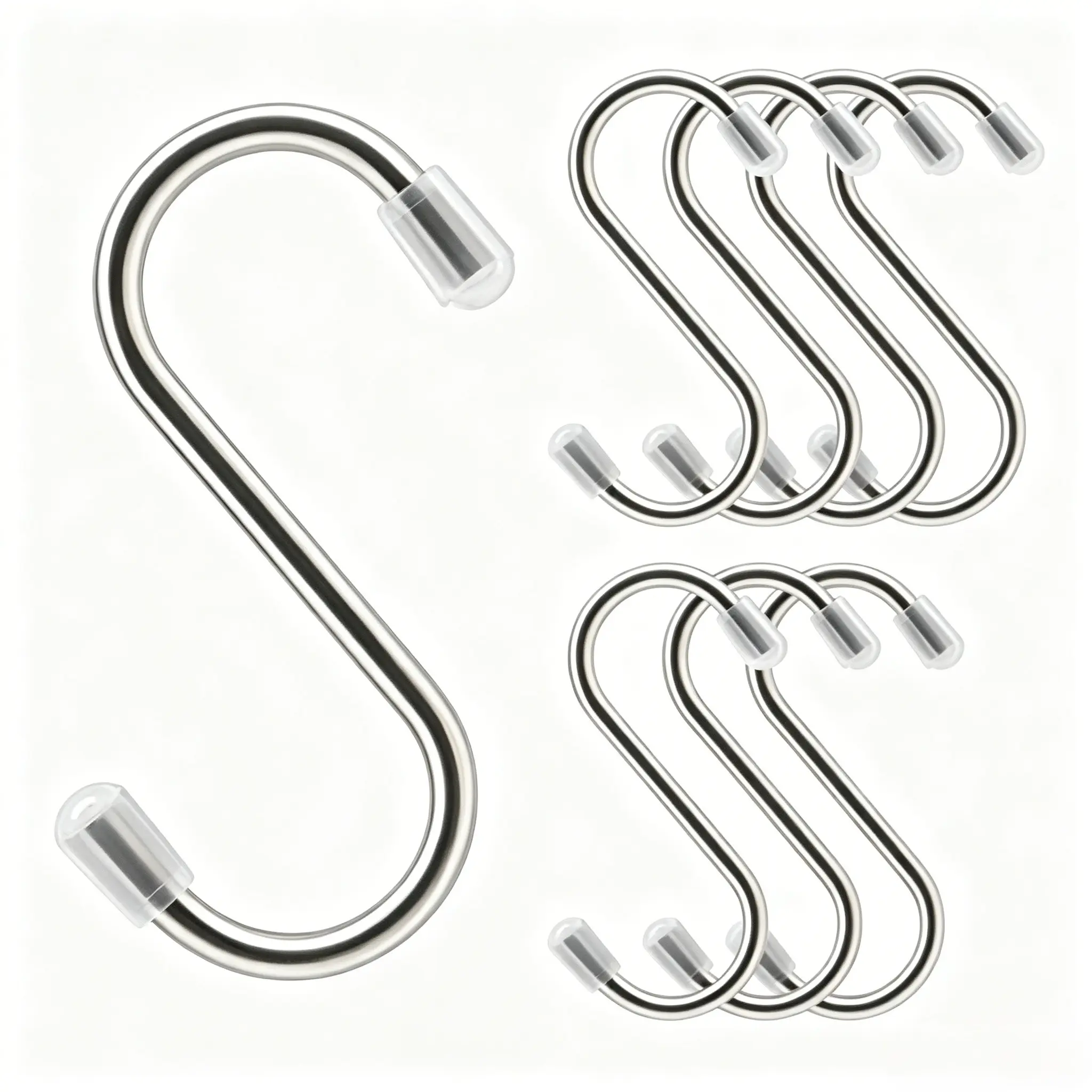 Stainless Steel S Hooks with Anti-Slip Rubber Tips, Heavy Duty S Shaped Hooks for Kitchen, Closet, Bathroom, Pots, Plants & Hanging Utensils, 8 Pack, Modern Bathroom Accessory