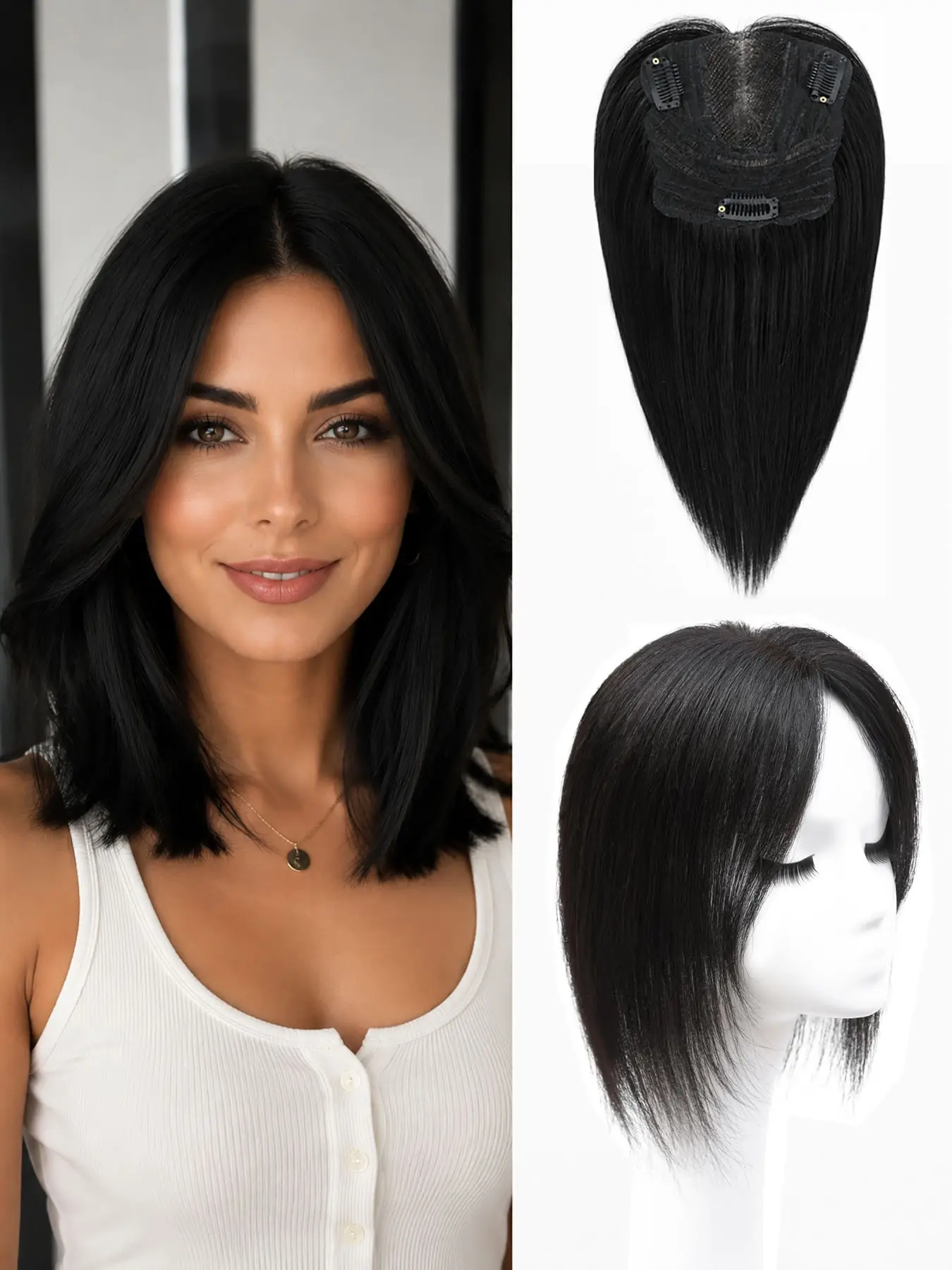 12 inch Real Human Hair Topper for Women with Thinning Hair,Clip-in Crown Hairpiece for Instant Volume Real Hair Toppers Wiglett, Butterfly Base,Natural Black,Medium Brown,To give a nature looking hairline add hair volume, Mono Swiss Lace Butterfly Shape