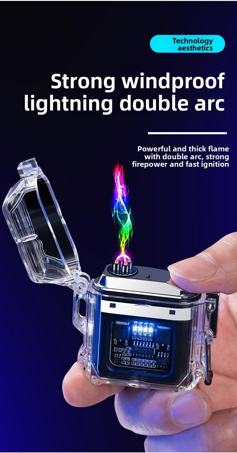 Transparent shell waterproof electronic pulse lighter, outdoor windproof lighter, waterproof dual arc lighter Transparent shell waterproof electronic pulse lighter, outdoor windproof lighter, waterproof dual arc lighter