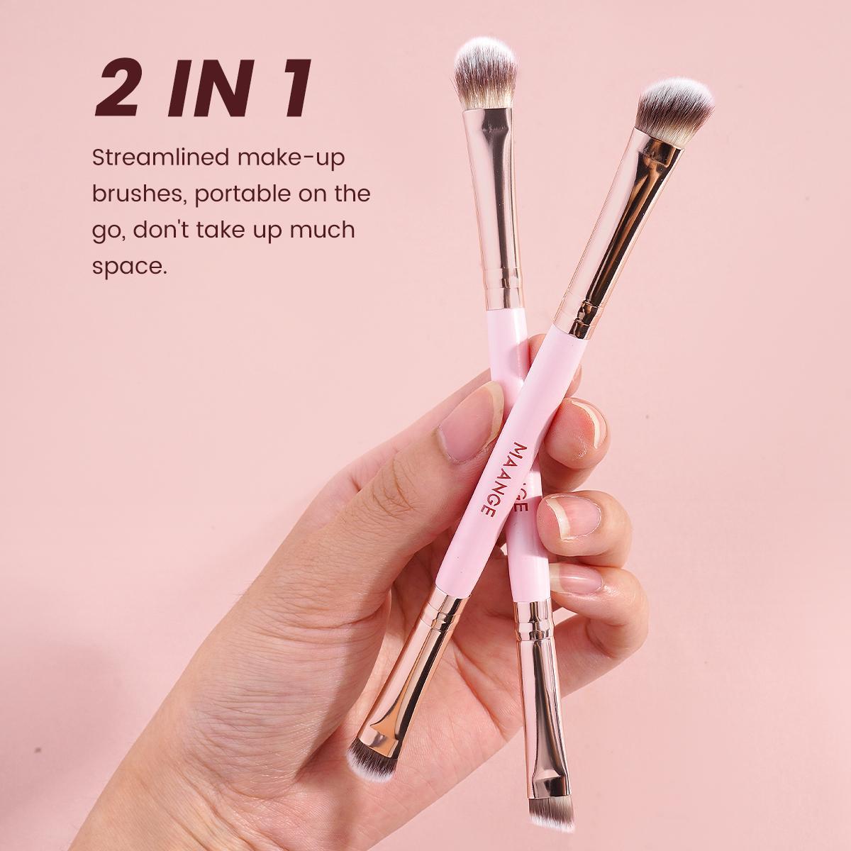 Maange Makeup Brush Set, Makeup Brushes Kits, 7 Dual-Ended Brushes + 12 Powder Puffs + 1 Makeup Bag with Metal Frame, Complete Beauty Tool Kit