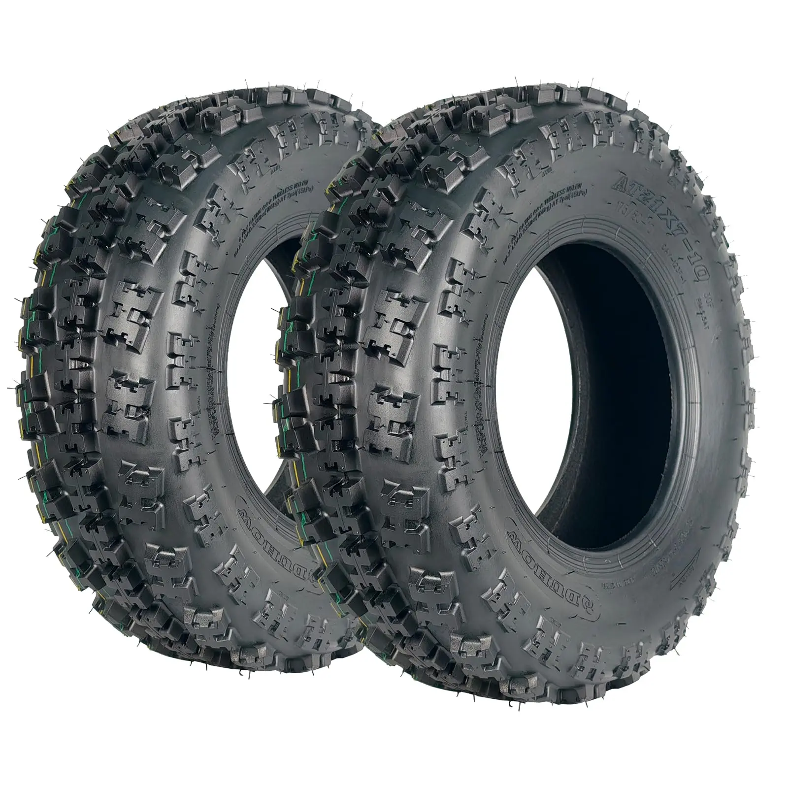 Garvee New Upgraded 2pcs AT21X7-10 High-Traction 6-Ply ATV/UTV Front Tires - Tubeless Heavy-Duty Knobby Sport Traction - DOT Certified for Off-Road, Trail, Snow Use - Fits 10" Rims,  - Size: AT21X7-10