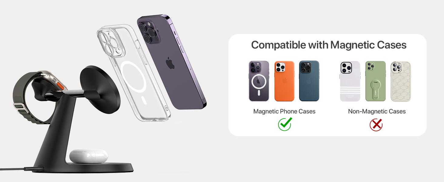 Charging Station for Apple Multiple Devices, for MagSafe Charger Stand, Wireless Charger for MagSafe 3 in 1 for iPhone 16 15 14 13 12 Series, Apple Watch, AirPods Pro/3/2 (30W Adapter Included)