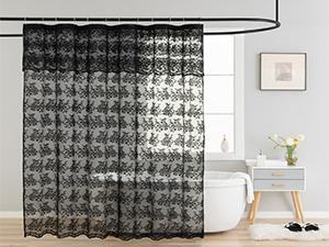 Pink Lace Shower Curtain - Vintage Shower Curtain with Attached Valance, Floral Lace Bath Curtain for Bathroom, Farmhouse Style Shabby Chic Bath Curtain Sc