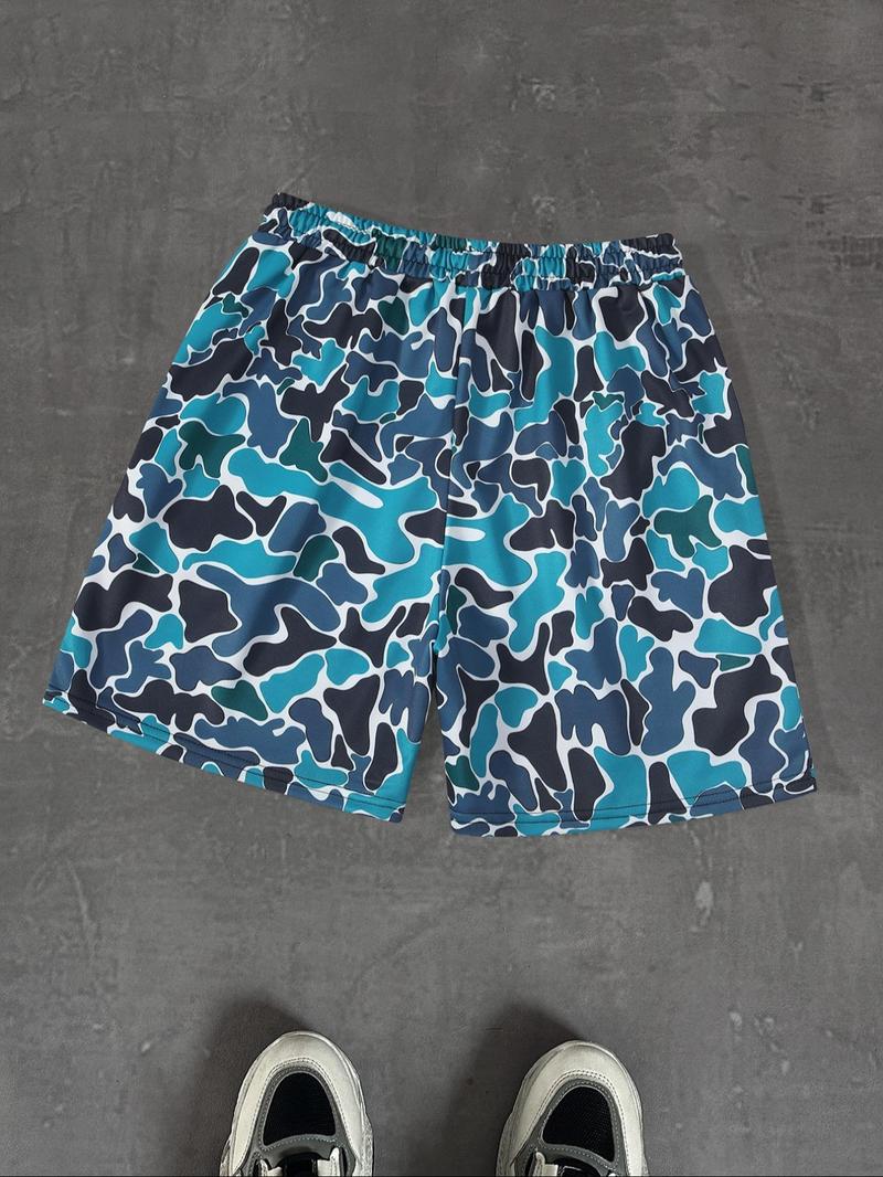 Men's Regular Fit Camo Print Beach Shorts, Casual Fashion Comfy Swim Shorts for Summer, Men's Shorts for Beach Vacation, Camo Swim Trunks