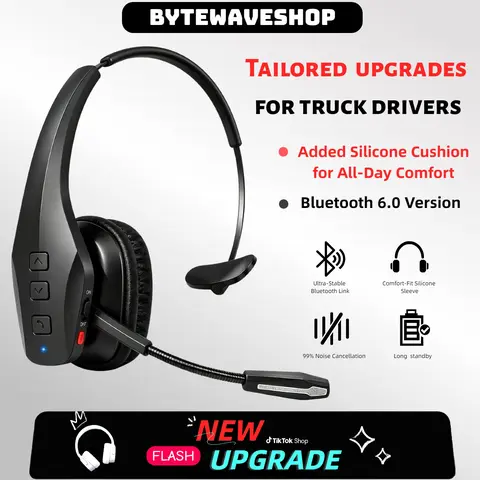 Bytewaveshop 2026 Upgraded Adjustable Wireless Over-Ear Silicone Trucker Bluetooth V6.0 Headphones - Electronic, 99% ENC Noise Cancelling Dual Mic, Mute Button, 55 Hours Playtime, Premium Audio, Built-In Battery, PC & Mobile Compatibility