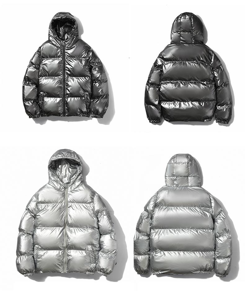 Mens Shiny Puffer Jacket Zip Up Hooded Coat Thick Cotton Padded Outerwear Warm Winter Streetwear Fashion Casual Loose Fit Clean Look Windproof Thermal Jacket With Side Pockets Stylish Minimalist Design For Cold Weather Comfort SpringStatements