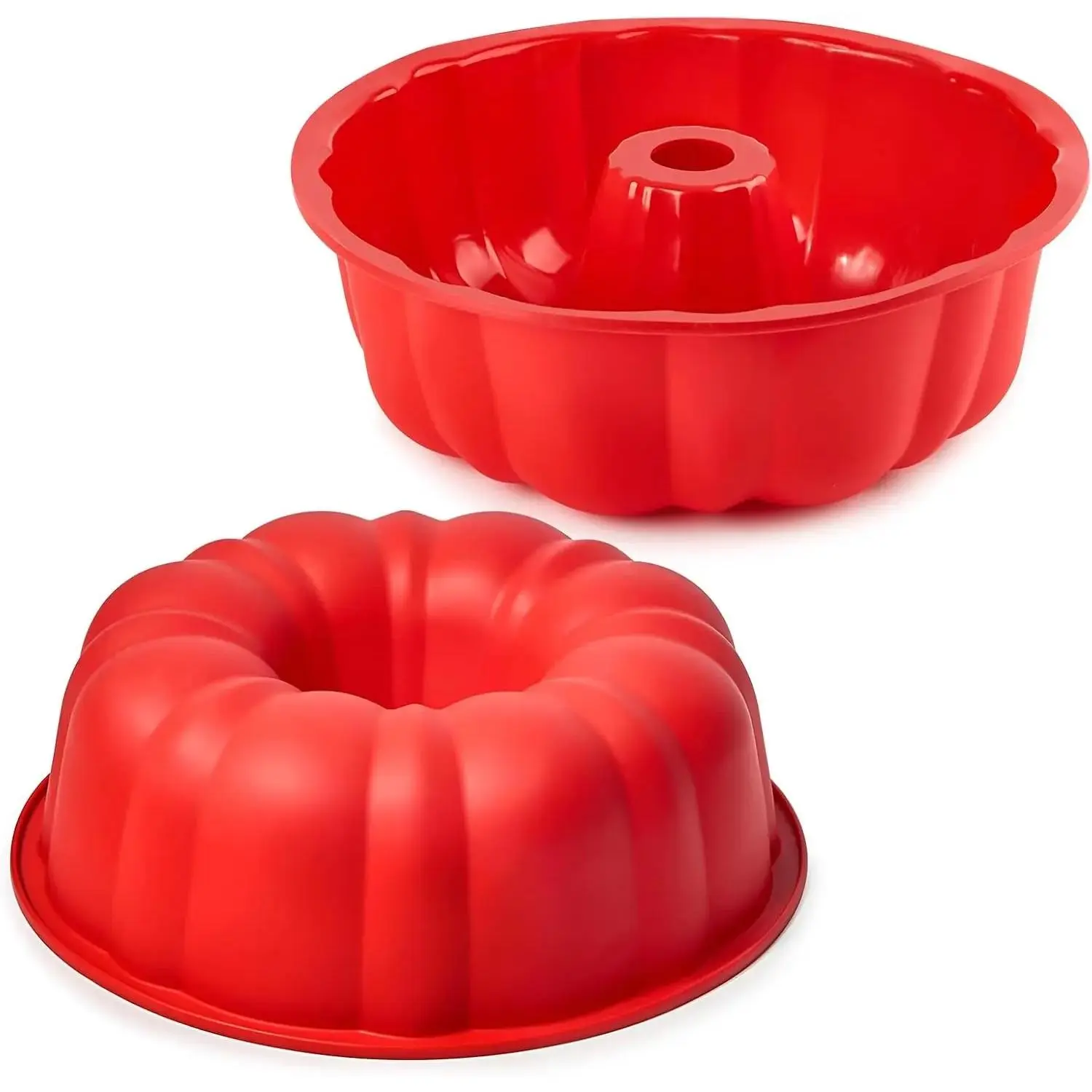 10-inch Fluted Silicone Cake Pan, 2-Pack Non-Stick Silicone Baking Pans for Baking, Bread, Brownie, Jelly Roll