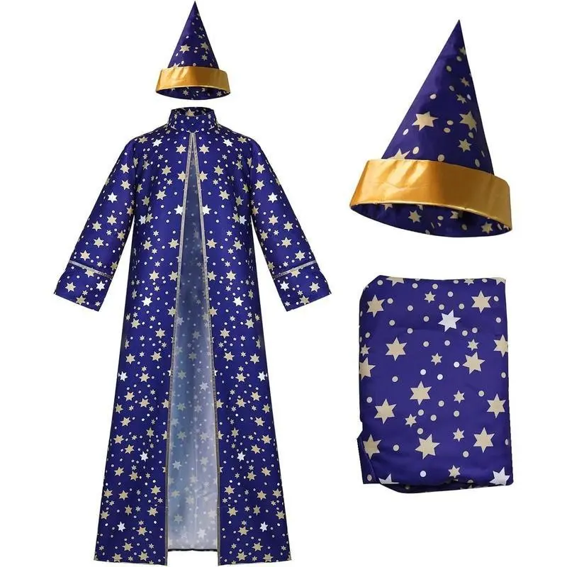 Adults Wizard Cloak Costume with Star Moon Print, Magician Cosplay Robe for Halloween Party