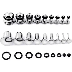18PCS 14G-00G Ear Stretching Kit Single Flat Top Gauges Plugs Surgical Steel Ear Expander Body Piercing Jewelry