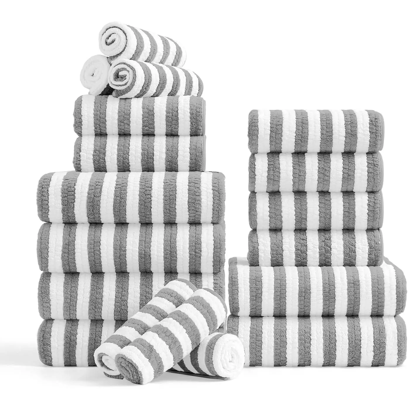 Microfiber Bath Towels Set - 6 Bath Sheet, 6 Hand Towels, 6 Washcloths, Soft, Highly Absorbent Bathroom Towel, Quick Dry & Less Lint Shower towel for Bathroom, Hotel, Spa, Grey