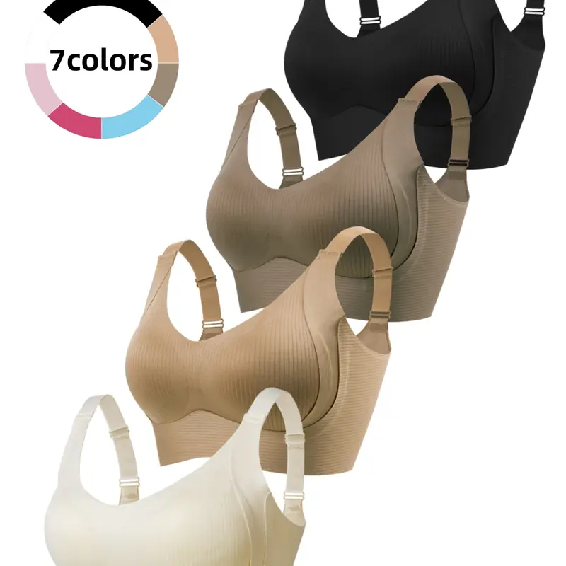 4-Pack Women's Wireless Bra Set, Non Wired Bra, Adjustable Strap Comfortable Fit, Soft & Breathable Fabric, Perfect for Daily Wear, Ladies Underwear Essentials
