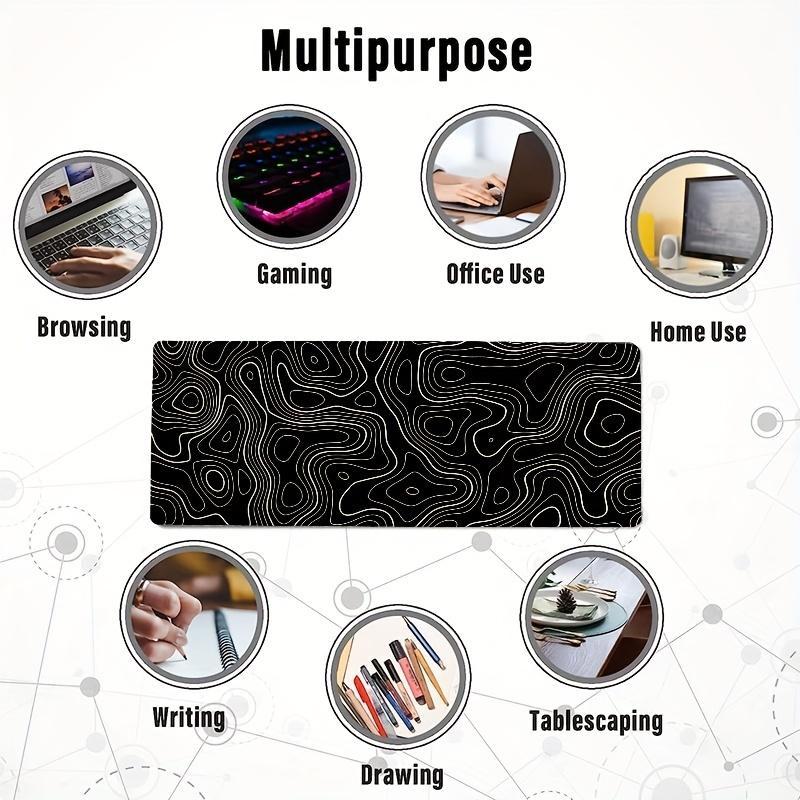 Line Pattern Cozy Gaming Mouse Pad, Large Non-Slip Desk Mat with Stitched Edge, Mouse & Keyboard Mat for Home Office, Computer Accessories for Desk
