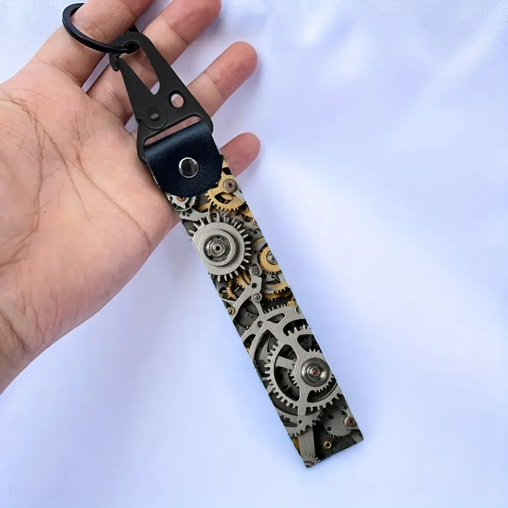 Jdm Metal Gear Pattern Keychain, Style Car Motorcycle Webbing Lanyard, Vehicle Key Ring, Stylish Automotive Accessory