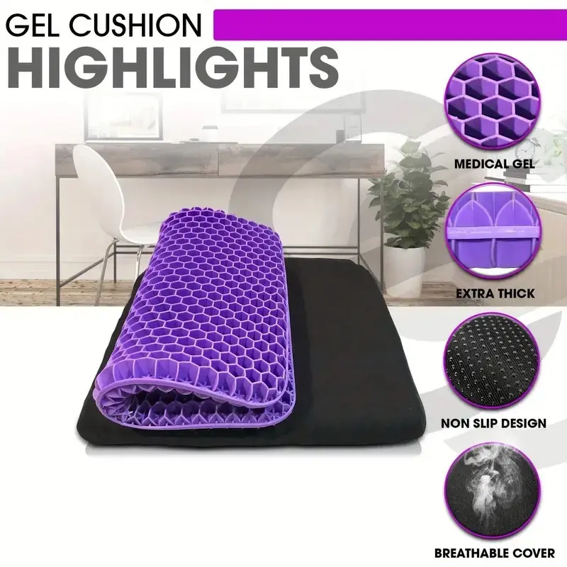 Honeycomb Gel Seat Cushion, Breathable Cooling Pad with Ergonomic Support for Office Chair, Car Seat, Camping & Daily Sitting