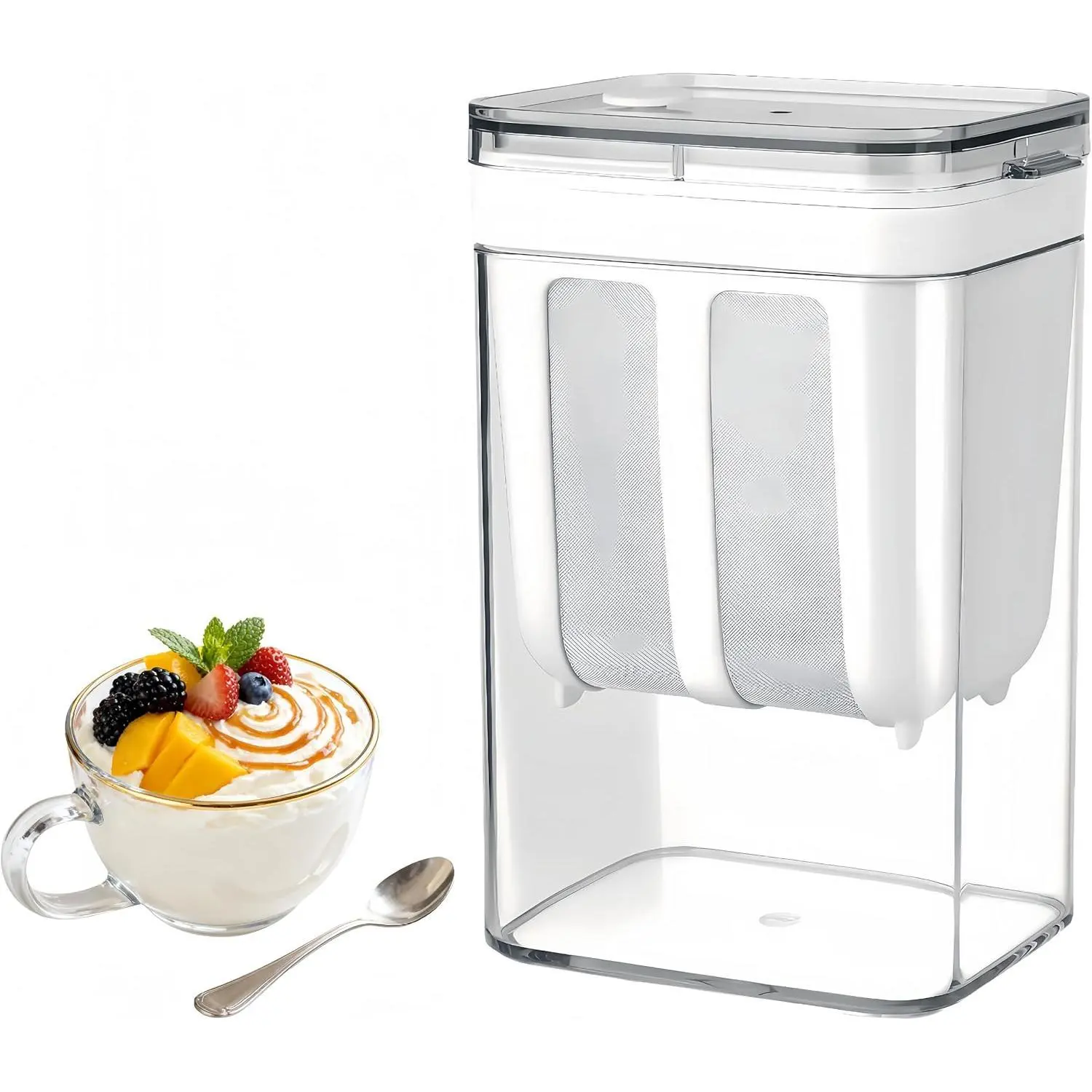 Yogurt Strainer—[1.16QT/0.29GAL] Total & [0.55QT/0.1375GAL] Filter, Greek Yogurt Strainer Yogurt Press, BPA-Free PP Strainer for Whey Separation & Greek Yogurt Maker(Total1.16QT)